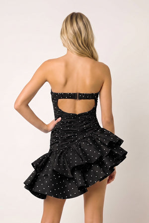 Black Sweetheart Polka Dots Ruched Ruffled A-Line Homecoming Dress | KISSPROM