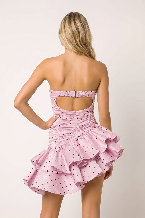 Pink Sweetheart Polka Dots Ruched Ruffled A-Line Homecoming Dress | KISSPROM