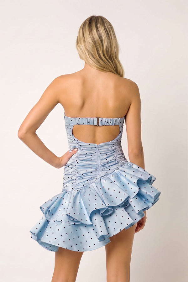 Sky Blue Sweetheart Polka Dots Ruched Ruffled A-Line Homecoming Dress | KISSPROM