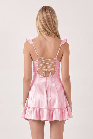 Pink Sweetheart Ruffled A-Line Satin Homecoming Dress | KISSPROM