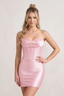 Pink Sweetheart Satin Sheath Corset Homecoming Dress With Rhinestones | KISSPROM