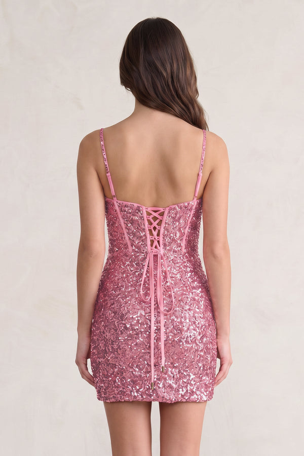 Pink Sweetheart Sequins Bodycon Mini Party Dress (2) | KISSPROM