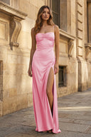 Spaghetti Straps Long Sheath Prom Dress With Split - KISSPROM PROM DRESSES