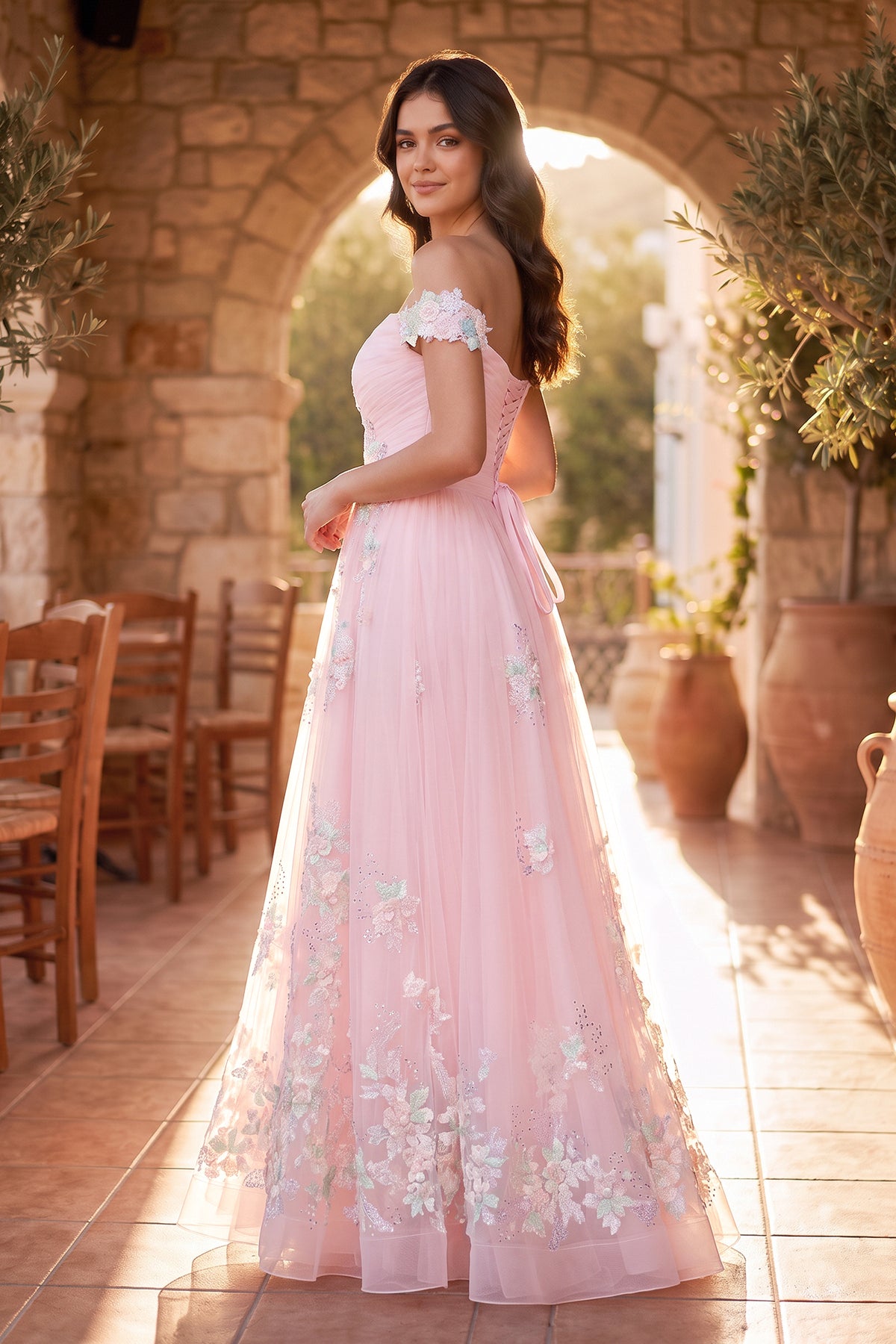 Bernadette A Line off the shoulder Applique Tulle Floor Length