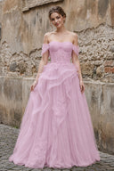 Pink Tulle Lace Long Prom Dress with Corset, Pink Formal Party Dress – Prom Dress by KissProm | Available at KissProm