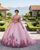Pink Tulle Off The Shoulder Quinceanera Dress | KISSPROM