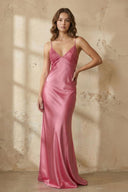Blue Spaghetti Straps Sheath Satin Long Prom Dresses With Appliques – Prom Dress by KissProm | Available at KissProm