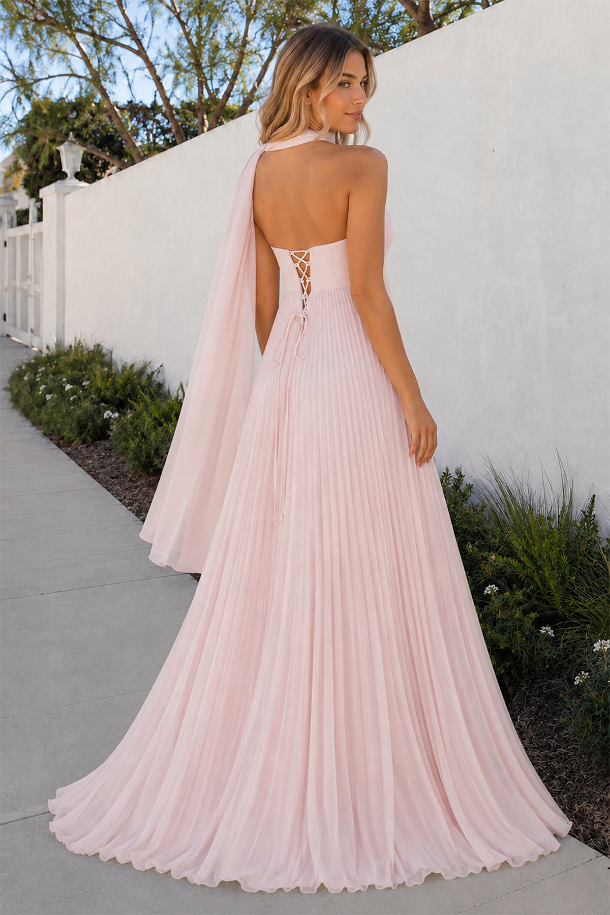 KissProm A Line Light Pink Sweetheart Chiffon Long Prom Dress, Pink / 8