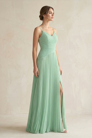 Pleated A - Line Long Chiffon Bridesmaid Dress - KissProm Bridesmaid Dresses