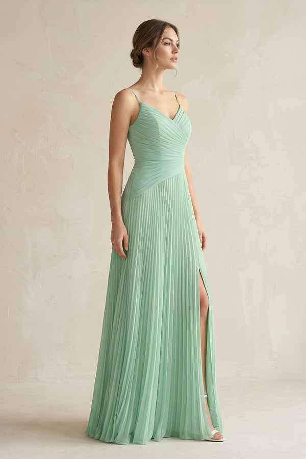 Pleated A - Line Long Chiffon Bridesmaid Dress - KissProm Bridesmaid Dresses