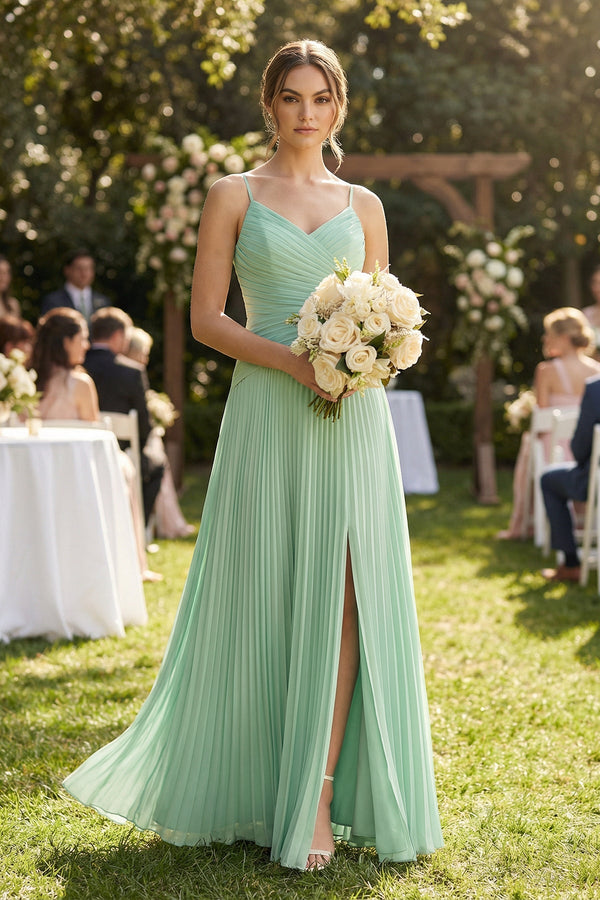 Pleated A - Line Long Chiffon Bridesmaid Dress - KissProm Bridesmaid Dresses
