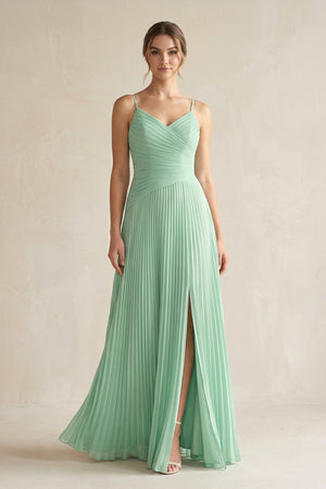 Pleated A - Line Long Chiffon Bridesmaid Dress - KissProm Bridesmaid Dresses