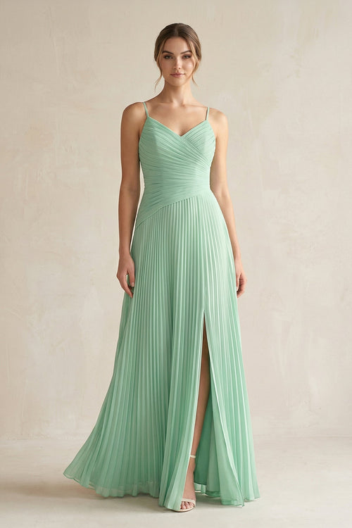 Pleated A - Line Long Chiffon Bridesmaid Dress - KissProm Bridesmaid Dresses