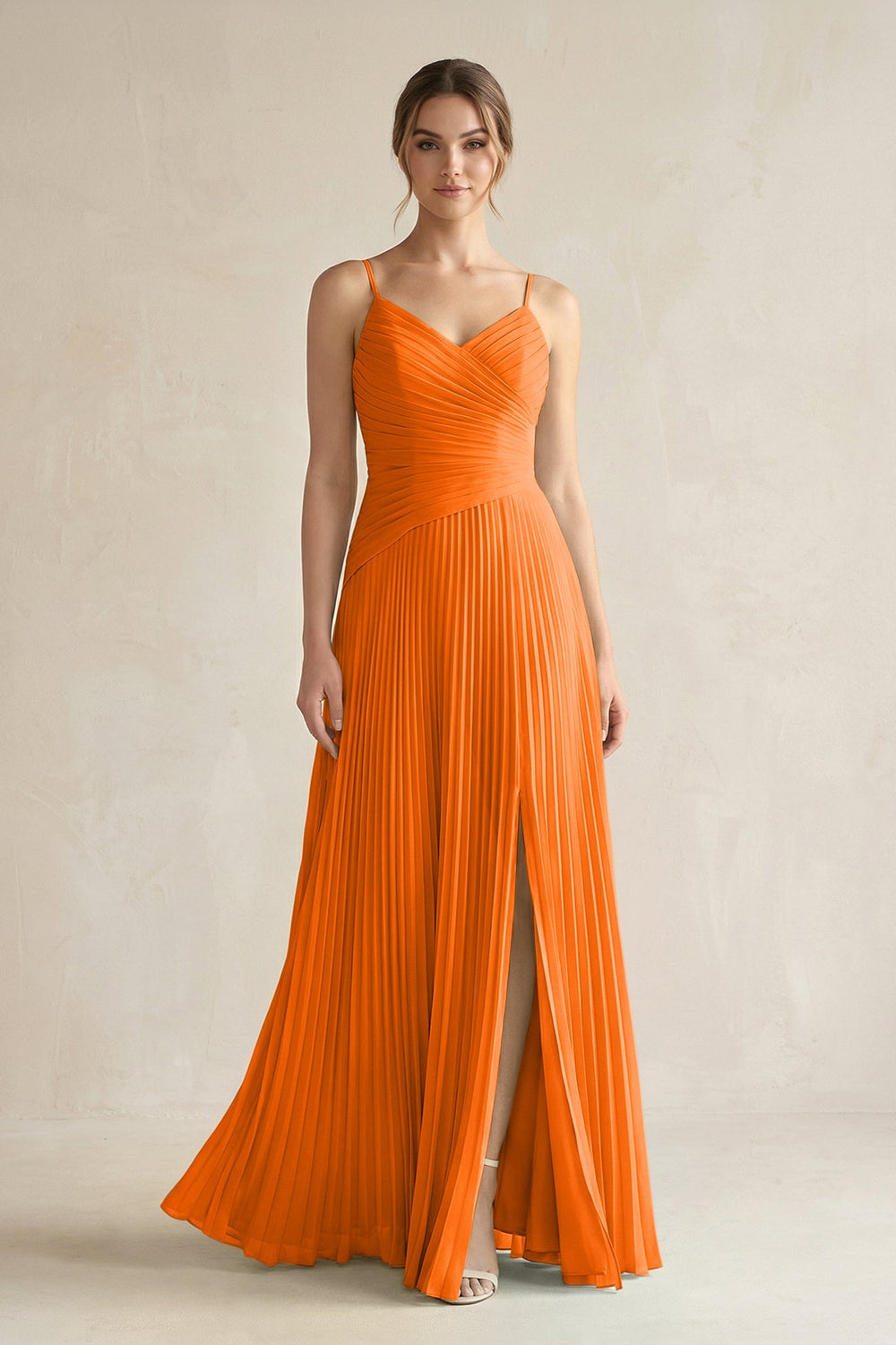 Pleated A - Line Long Chiffon Bridesmaid Dress in Cinnamon - KissProm Bridesmaid Dresses