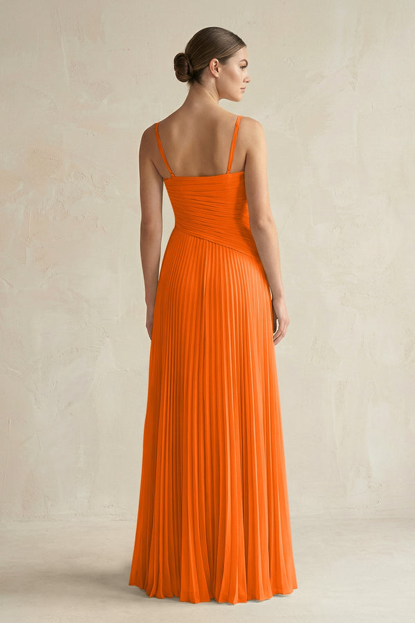 Pleated A - Line Long Chiffon Bridesmaid Dress in Cinnamon - KissProm Bridesmaid Dresses