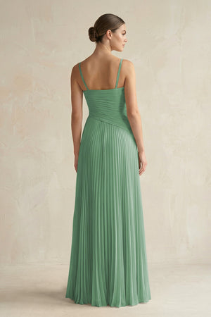 Pleated A - Line Long Chiffon Bridesmaid Dress in Sea Glass - KissProm Bridesmaid Dresses
