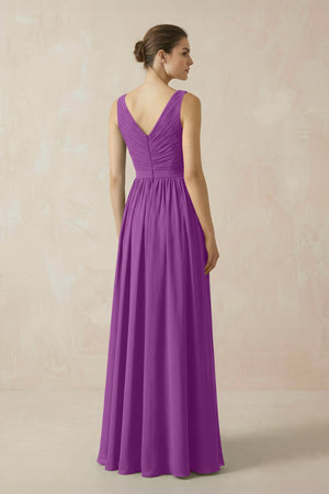 A-Line V-Neck Pleated Chiffon Bridesmaid Dress in Amethyst - KissProm BRIDESMAID DRESSES