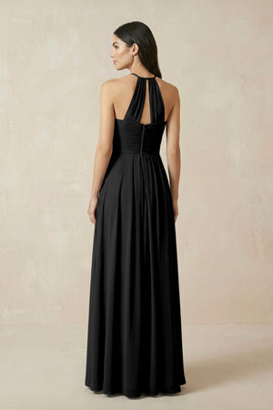 A-Line Halter Neck Pleated Chiffon Bridesmaid Dress in Black - KissProm BRIDESMAID DRESSES