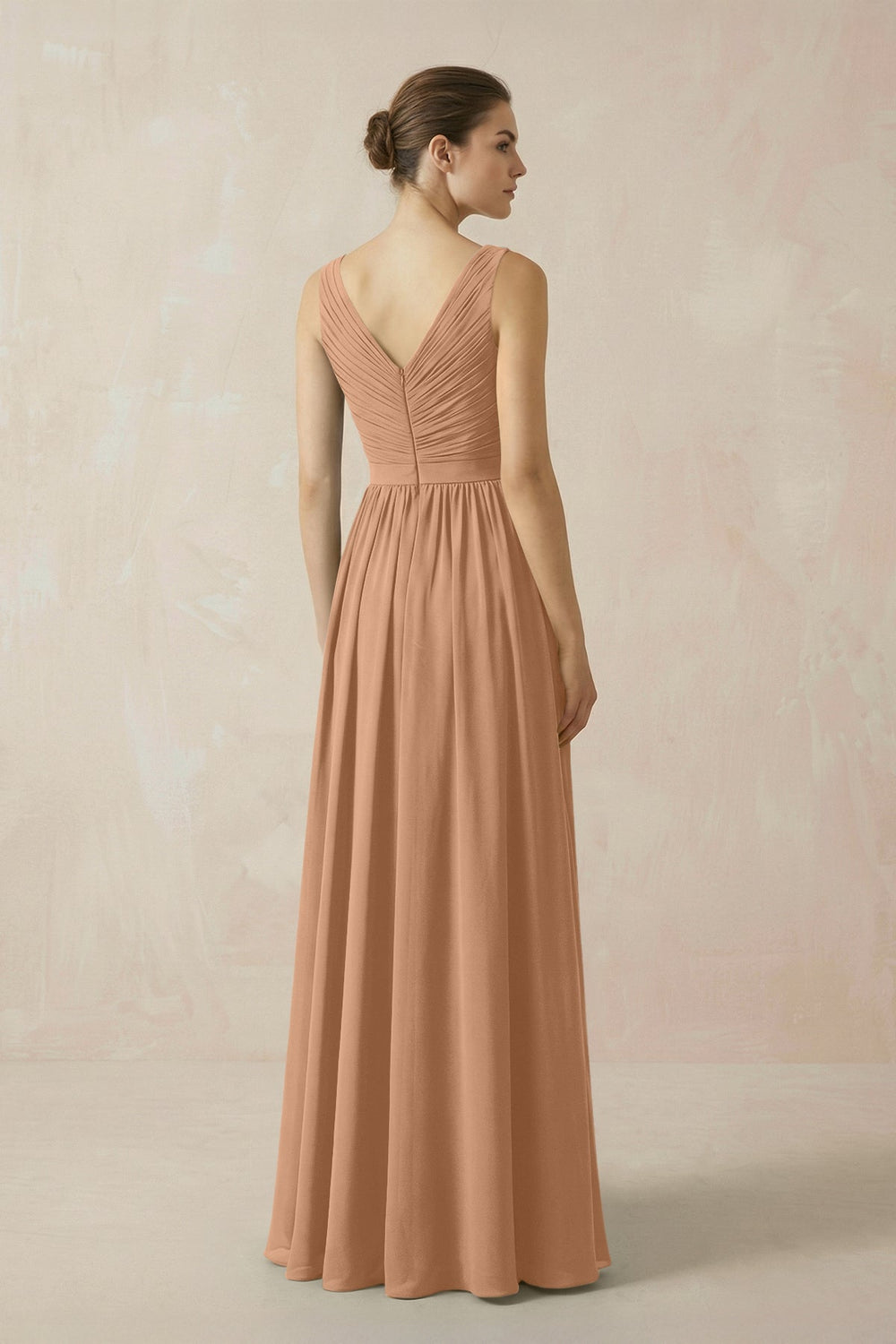 A-Line V-Neck Pleated Chiffon Bridesmaid Dress in Bronzer - KissProm BRIDESMAID DRESSES