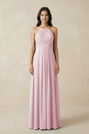 A-Line Halter Neck Pleated Chiffon Bridesmaid Dress in Candy Pink - KissProm BRIDESMAID DRESSES