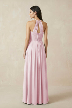 A-Line Halter Neck Pleated Chiffon Bridesmaid Dress in Candy Pink - KissProm BRIDESMAID DRESSES