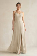 Pleated A-Line Long Chiffon Bridesmaid Dress in Champagne