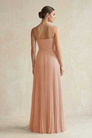 Pleated A-Line Long Chiffon Bridesmaid Dress in Champagne Rose