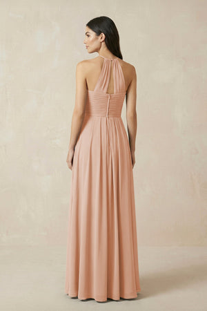 A-Line Halter Neck Pleated Chiffon Bridesmaid Dress in Champagne Rose - KissProm BRIDESMAID DRESSES