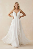 A-Line V Neck Straps Spaghetti Sheath Chiffon Wedding Dress – Wedding Dresses by KissProm | Available at KissProm