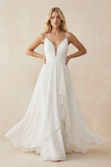 A-Line V Neck Straps Spaghetti Sheath Chiffon Wedding Dress – Wedding Dresses by KissProm | Available at KissProm