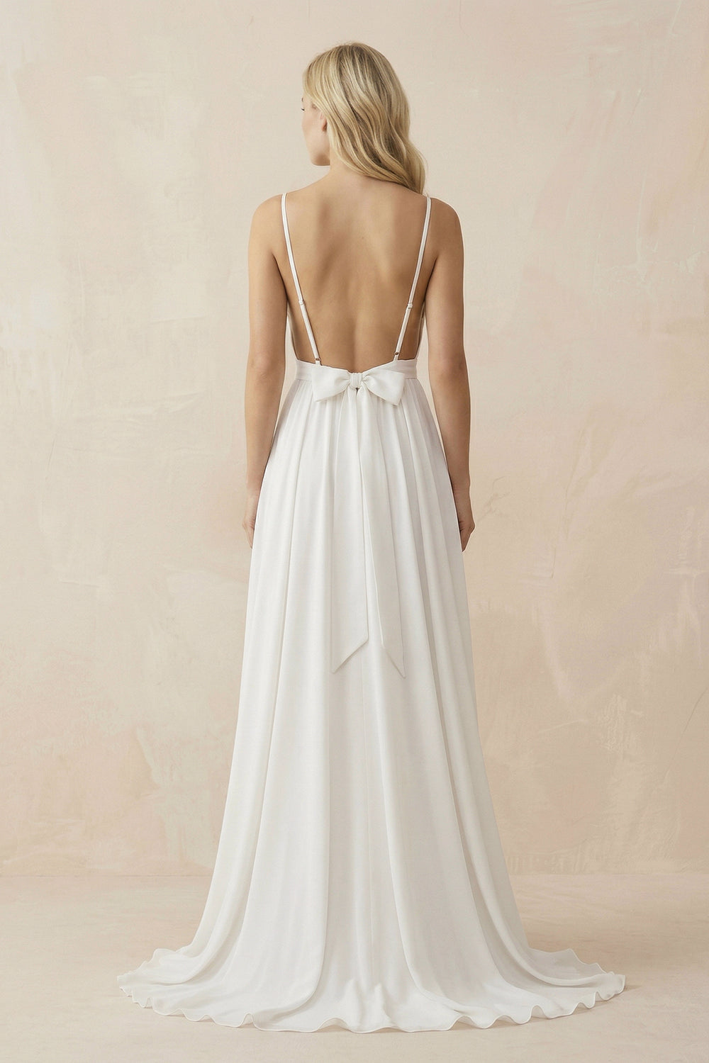 A-Line V Neck Straps Spaghetti Sheath Chiffon Wedding Dress – Wedding Dresses by KissProm | Available at KissProm
