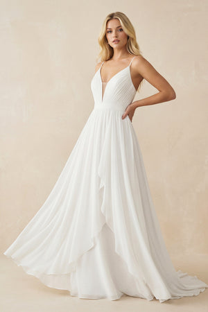 A-Line V Neck Straps Spaghetti Sheath Chiffon Wedding Dress – Wedding Dresses by KissProm | Available at KissProm