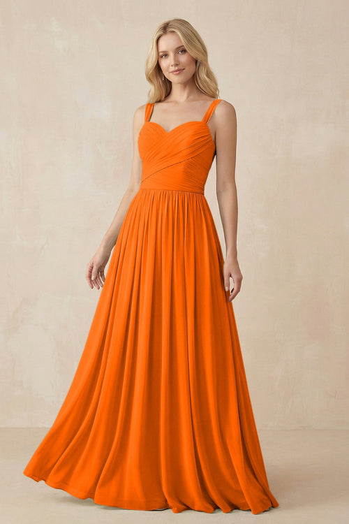KissProm A-Line Pleated Long Chiffon Bridesmaid Dress in Cinnamon, Cinnamon / 28