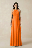 A-Line Halter Neck Pleated Chiffon Bridesmaid Dress in Cinnamon - KissProm BRIDESMAID DRESSES