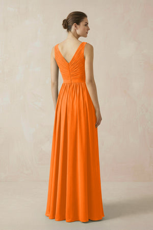 A-Line V-Neck Pleated Chiffon Bridesmaid Dress in Cinnamon - KissProm BRIDESMAID DRESSES