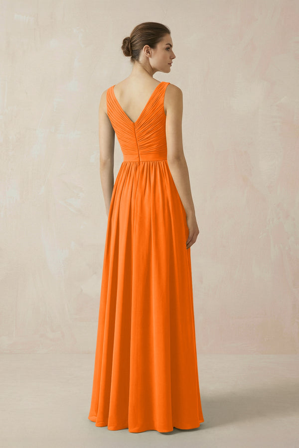 A-Line V-Neck Pleated Chiffon Bridesmaid Dress in Cinnamon - KissProm BRIDESMAID DRESSES