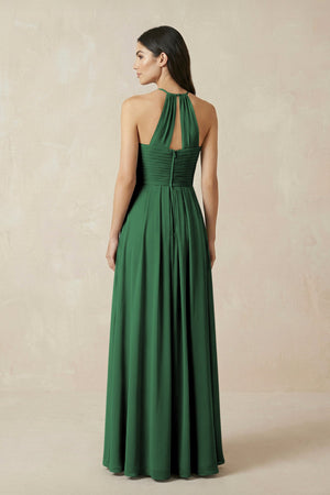 A-Line Halter Neck Pleated Chiffon Bridesmaid Dress in Dark Green - KissProm BRIDESMAID DRESSES