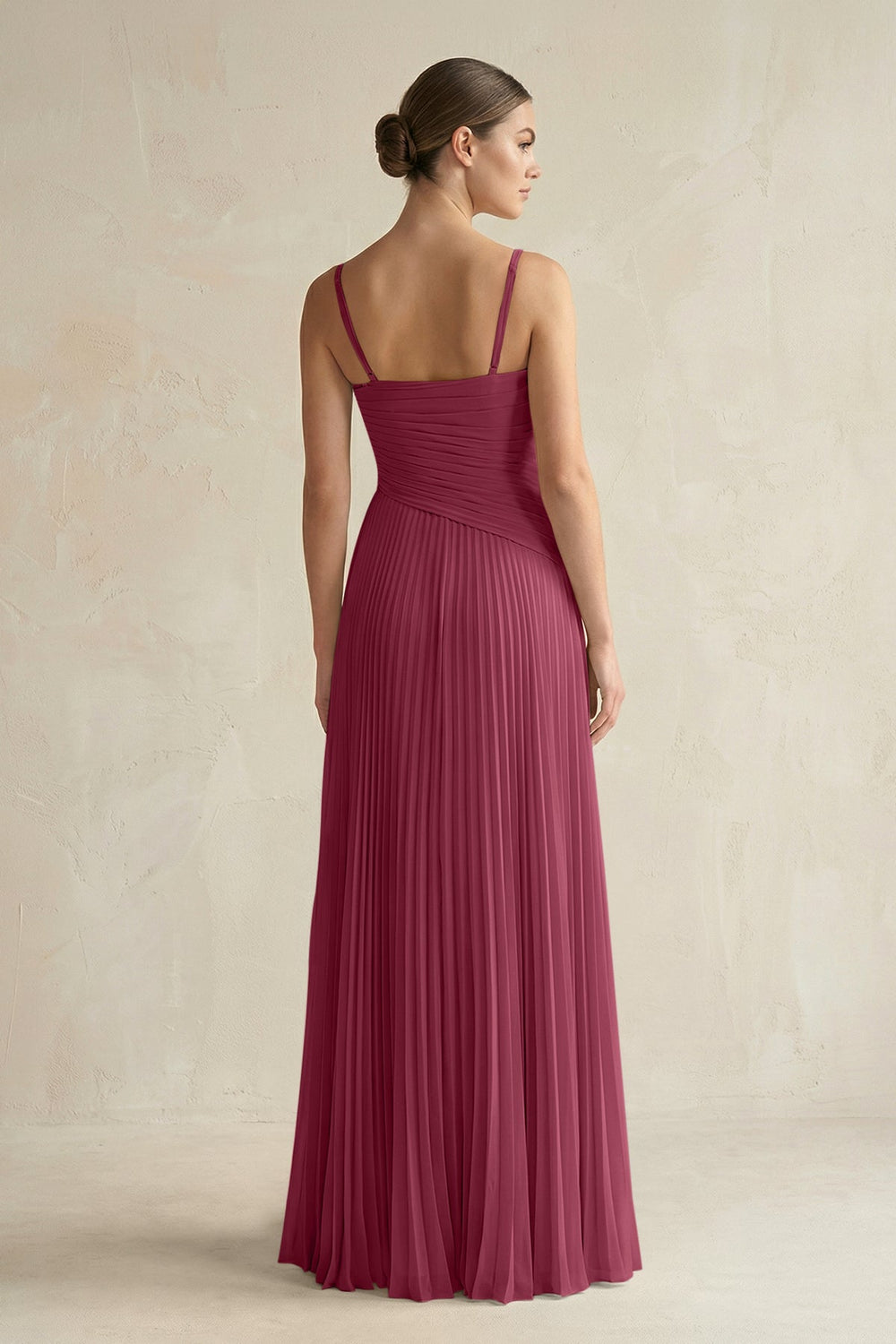 Pleated A-Line Long Chiffon Bridesmaid Dress in Desert Rose