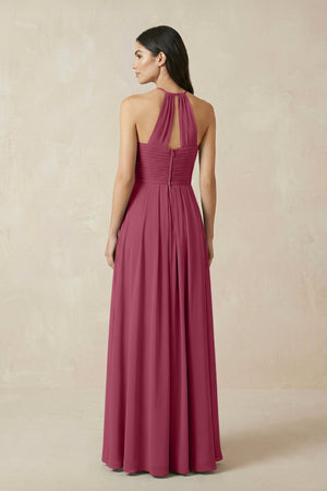 A-Line Halter Neck Pleated Chiffon Bridesmaid Dress in Desert Rose - KissProm BRIDESMAID DRESSES