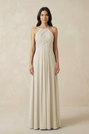A-Line Halter Neck Pleated Chiffon Bridesmaid Dress in Dove Gray - KissProm BRIDESMAID DRESSES