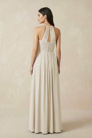 A-Line Halter Neck Pleated Chiffon Bridesmaid Dress in Dove Gray - KissProm BRIDESMAID DRESSES