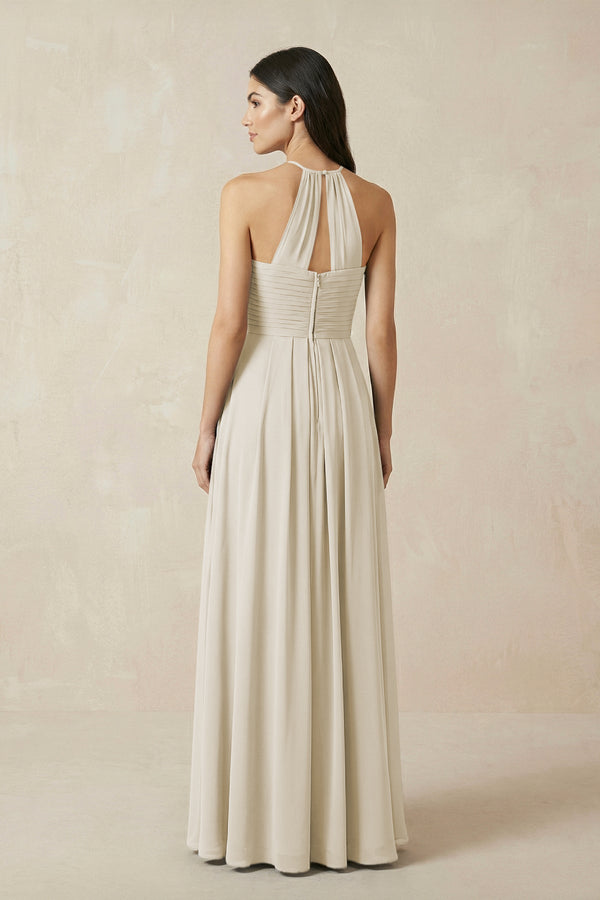 A-Line Halter Neck Pleated Chiffon Bridesmaid Dress in Dove Gray - KissProm BRIDESMAID DRESSES