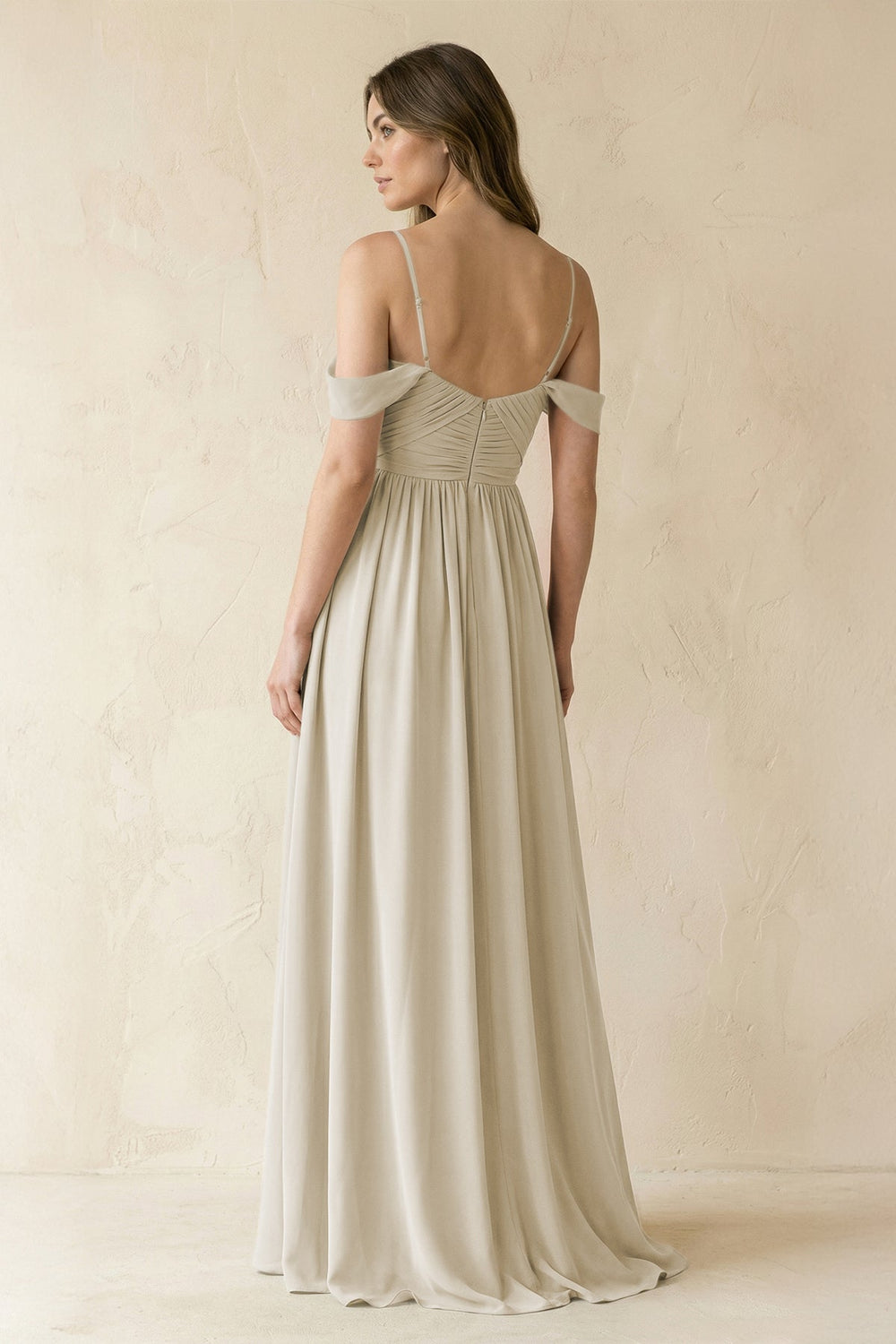 A-Line Off-the-Shoulder Pleated Chiffon Bridesmaid Dress in Dove Gray - KissProm BRIDESMAID DRESSES