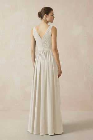 A-Line V-Neck Pleated Chiffon Bridesmaid Dress in Dove Gray - KissProm BRIDESMAID DRESSES