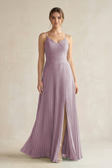 Pleated A-Line Long Chiffon Bridesmaid Dress in Dusk