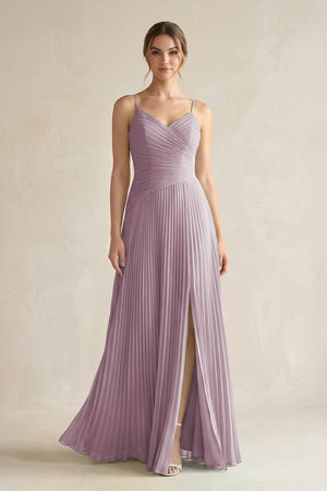 Pleated A-Line Long Chiffon Bridesmaid Dress in Dusk
