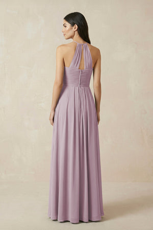 A-Line Halter Neck Pleated Chiffon Bridesmaid Dress in Dusk - KissProm BRIDESMAID DRESSES