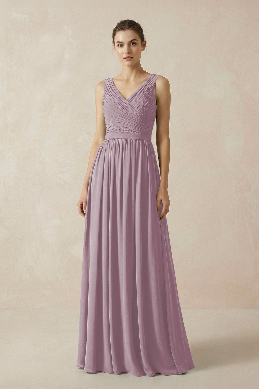 A-Line V-Neck Pleated Chiffon Bridesmaid Dress in Dusk - KissProm BRIDESMAID DRESSES