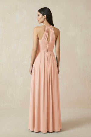 A-Line Halter Neck Pleated Chiffon Bridesmaid Dress in English Rose - KissProm BRIDESMAID DRESSES