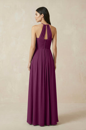 A-Line Halter Neck Pleated Chiffon Bridesmaid Dress in Fig - KissProm BRIDESMAID DRESSES
